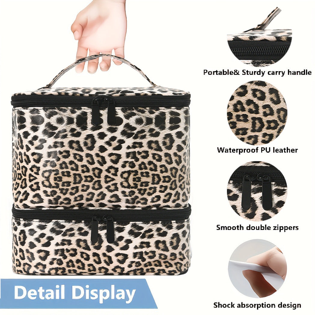 White Marble Double Layer Pu Nail Polish Storage Case With High Capacity For Essential Oils And Lamp Portable & Adjustab