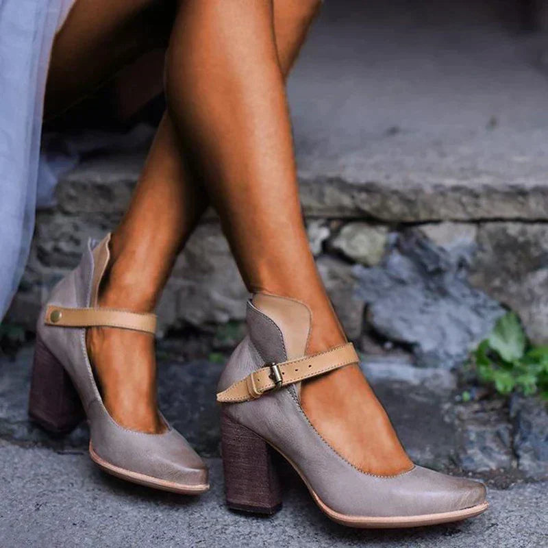 Women’s Block Heel Pumps – Comfortable Ankle Strap & Modern Elegance