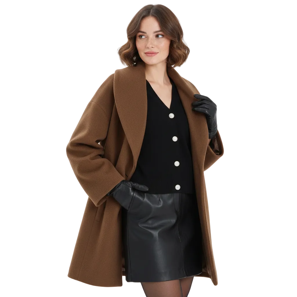 Vicky Manteau Oversize Femme – Longue Veste Élégante avec Revers Larges & Coupe Fluide
