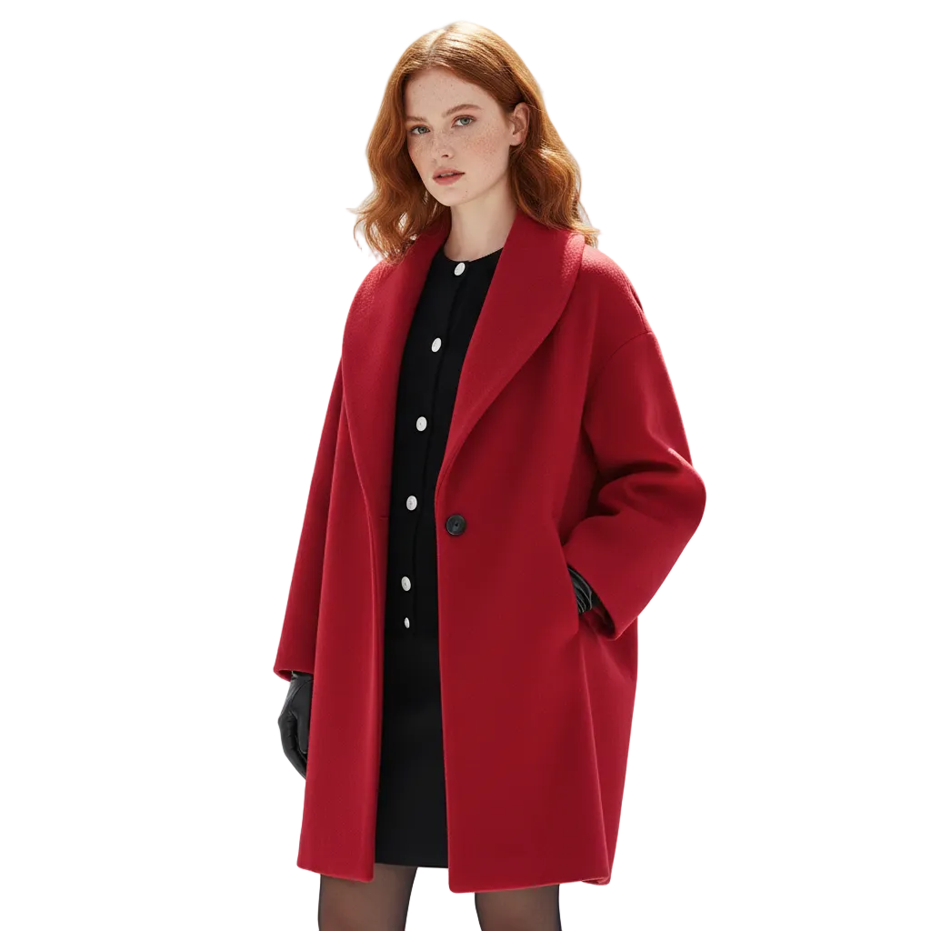 Vicky Manteau Oversize Femme – Longue Veste Élégante avec Revers Larges & Coupe Fluide
