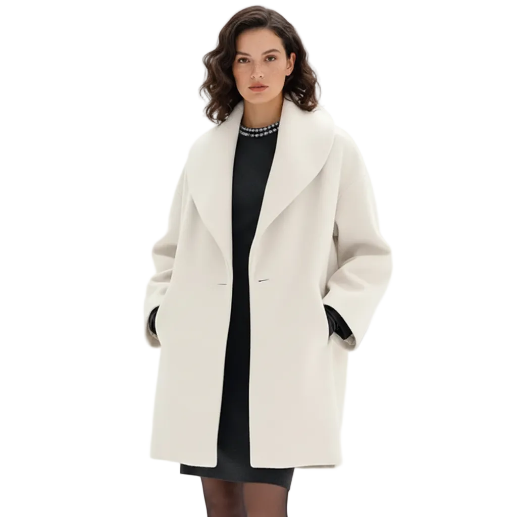 Vicky Manteau Oversize Femme – Longue Veste Élégante avec Revers Larges & Coupe Fluide