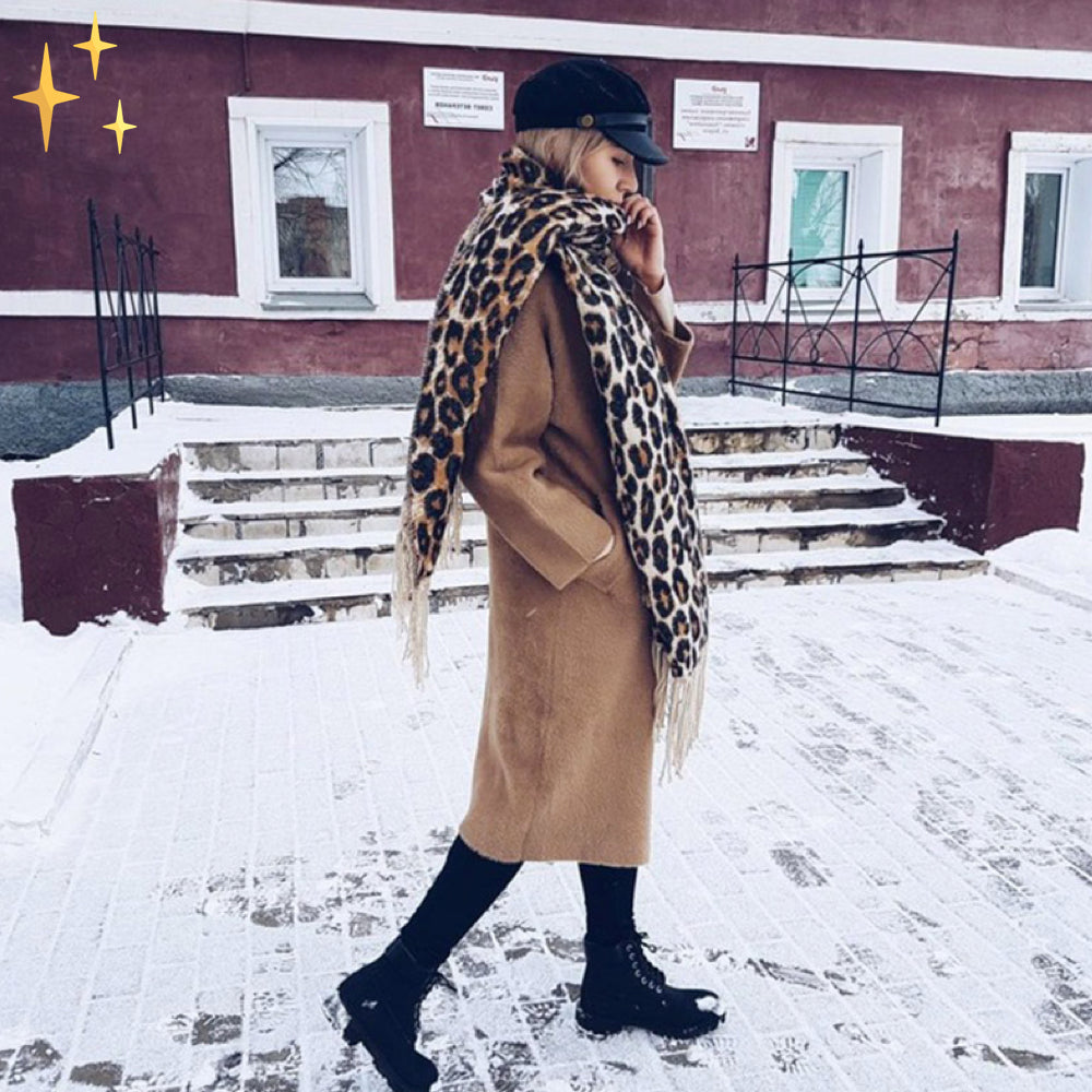 XL Dames Wintersjaal van Wol met Luipaardprint