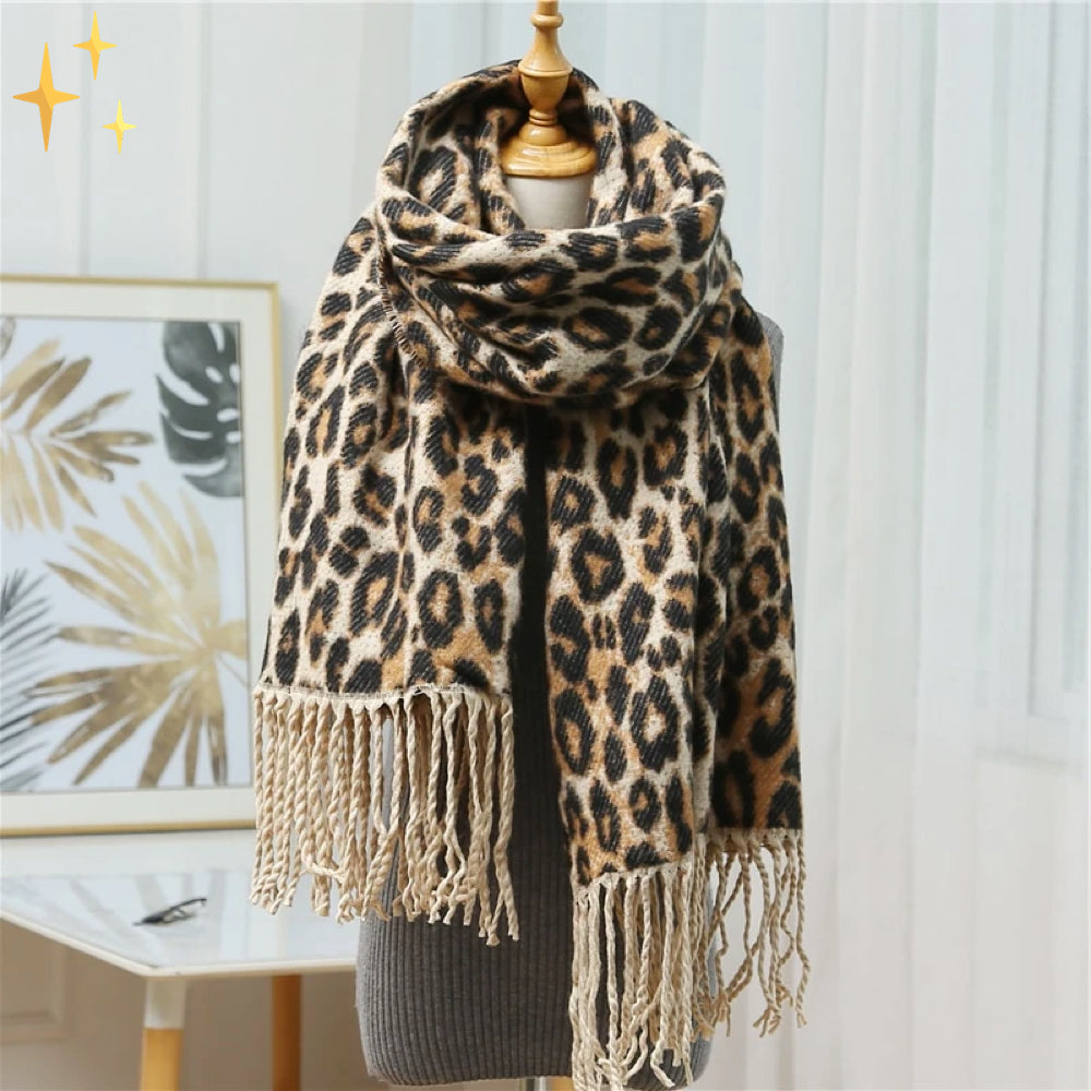 XL Dames Wintersjaal van Wol met Luipaardprint