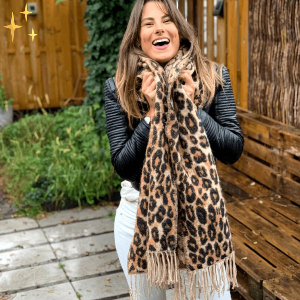 XL Dames Wintersjaal van Wol met Luipaardprint