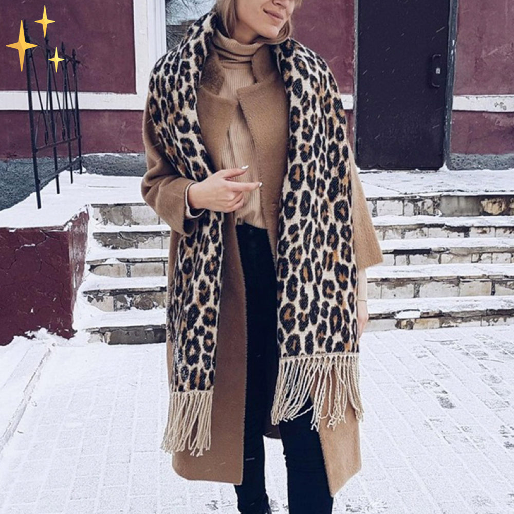 XL Dames Wintersjaal van Wol met Luipaardprint