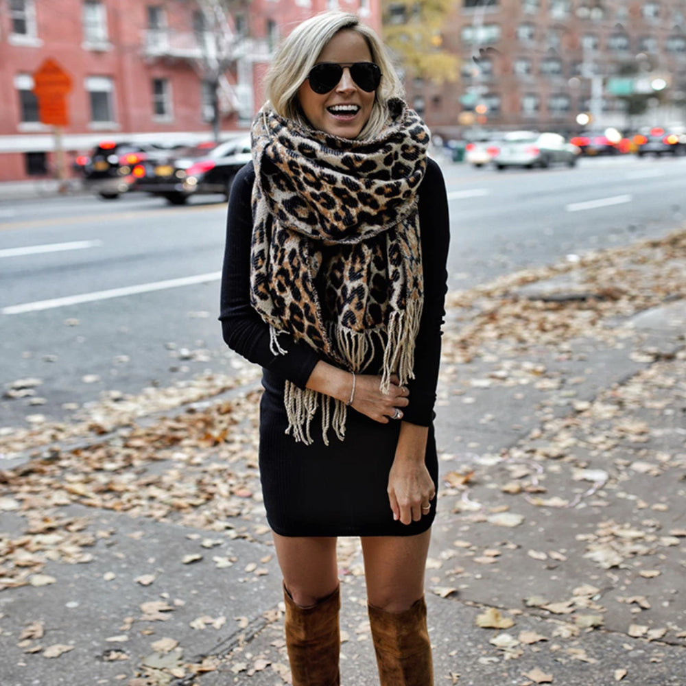 XL Dames Wintersjaal van Wol met Luipaardprint