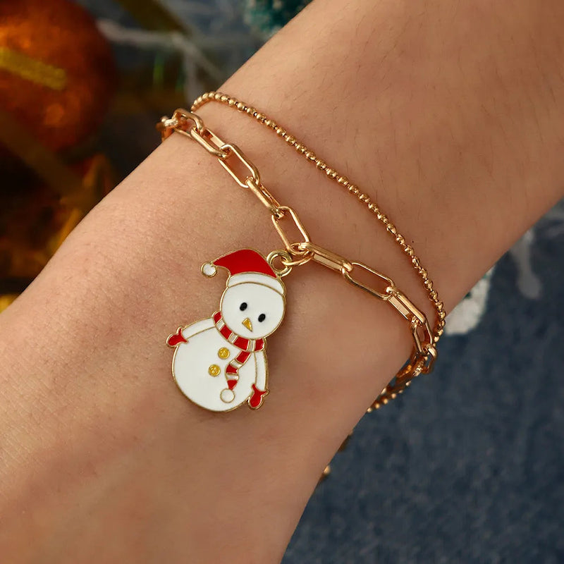 Doppellagiges Weihnacht-Charme-Armband mit Festtagsanhängern