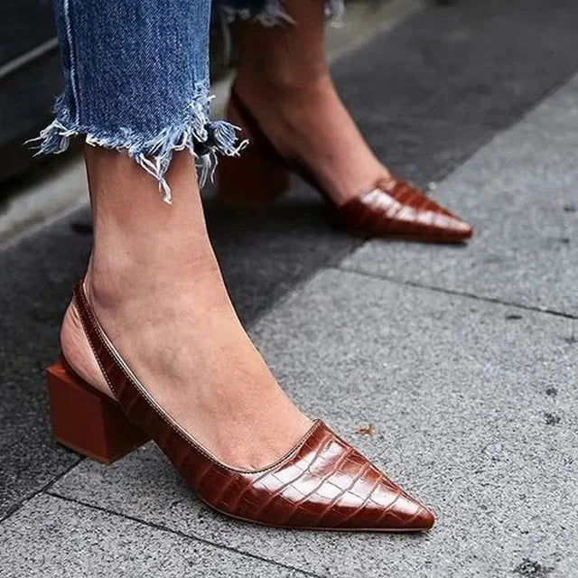 Elena Croix. – Supportive Croco-Texture Heels for All-Day Comfort