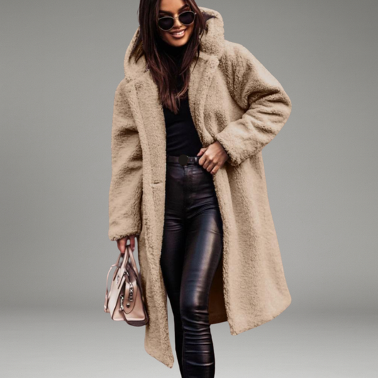 Women’s Long Coat with Hood and Front Closure