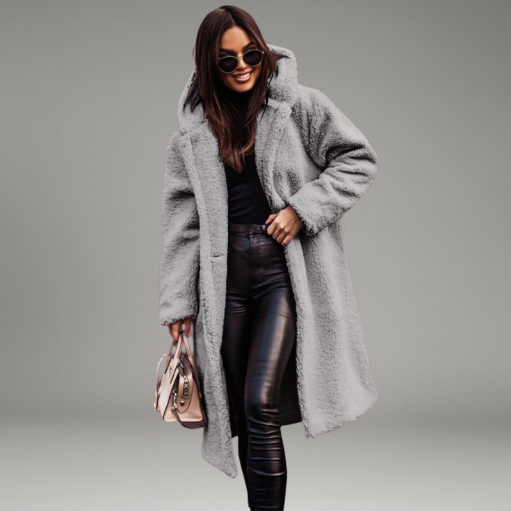 Women’s Long Coat with Hood and Front Closure
