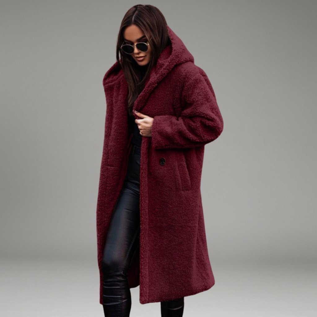 Women’s Long Coat with Hood and Front Closure
