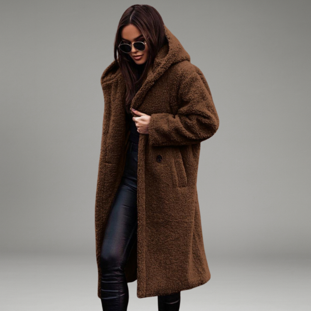 Women’s Long Coat with Hood and Front Closure
