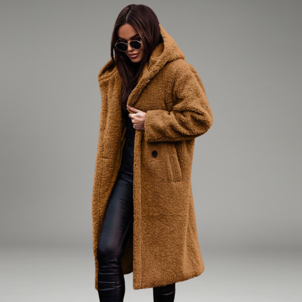 Women’s Long Coat with Hood and Front Closure