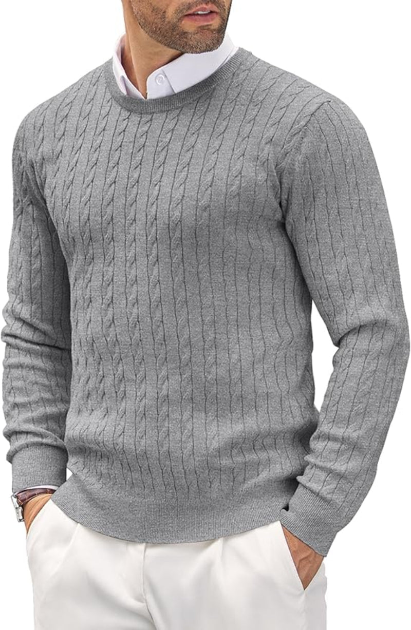 Męski sweter slim fit - okrągły dekolt - cienka dzianina