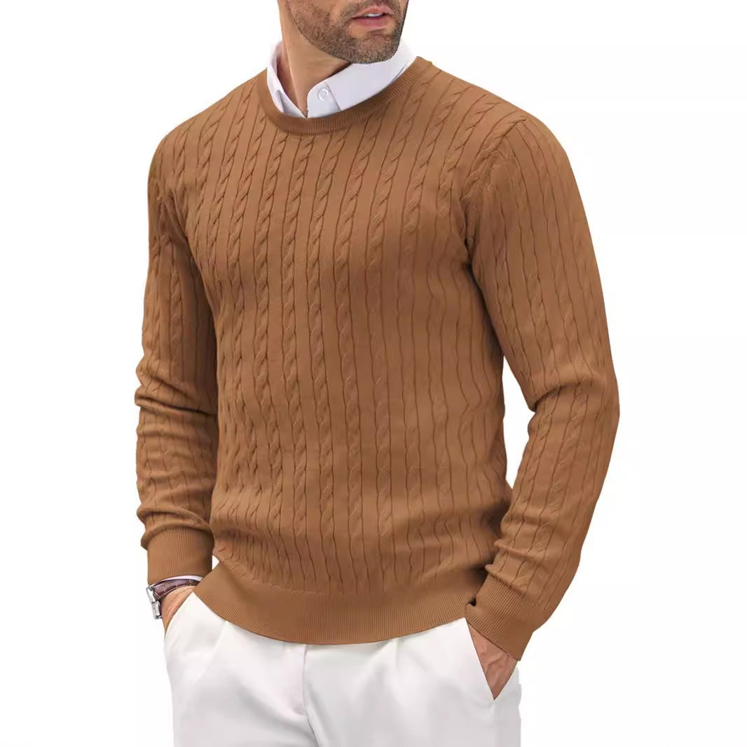 Męski sweter slim fit - okrągły dekolt - cienka dzianina