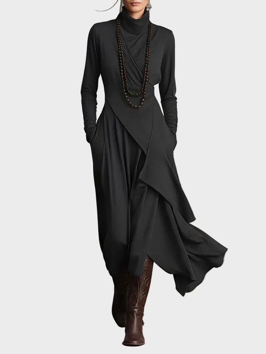 Ioana - Rochie midi fluidă cu guler înalt