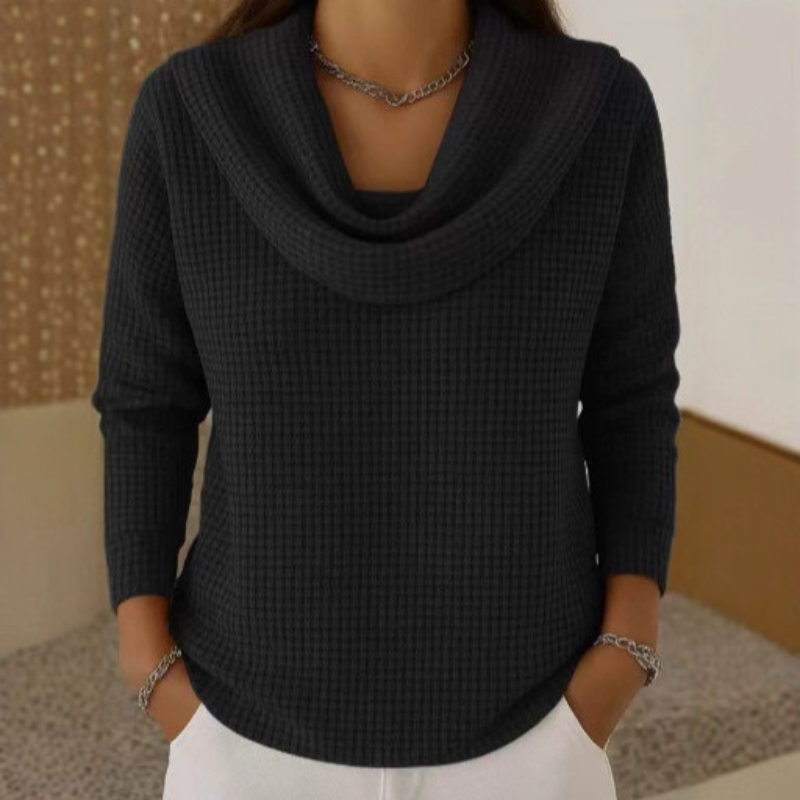 Amber – Warme Wafel trui met Elegante Waterval hals