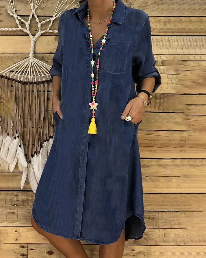 Button-Down Denim Dress Women Soft Breathable Flattering Summer Fit