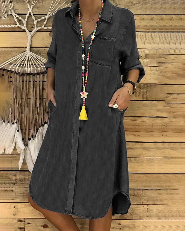Button-Down Denim Dress Women Soft Breathable Flattering Summer Fit
