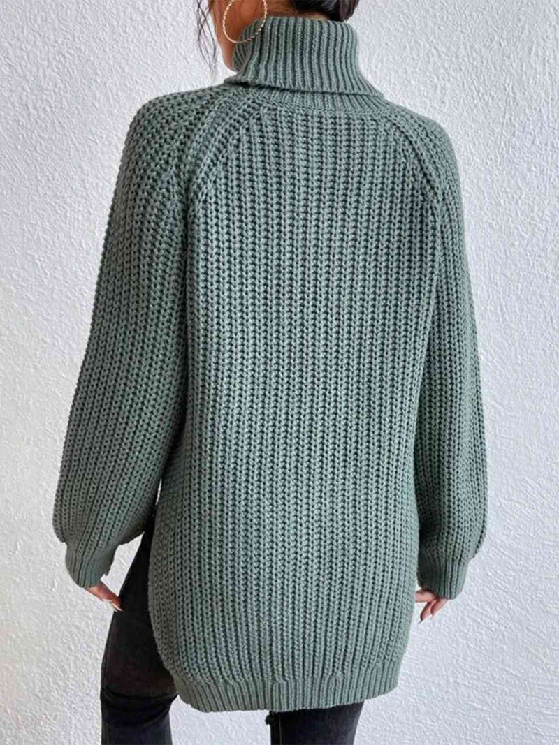 Angela Pull Femme – Pull à Col Roulé Côtelé avec Fente Latérale Chic pour Automne/Hiver Élégant