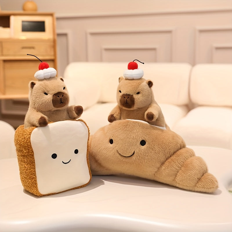 CuteCapybara – Schattige Pluche Knuffel 2-in-1 Croissant & Ananasbrood
