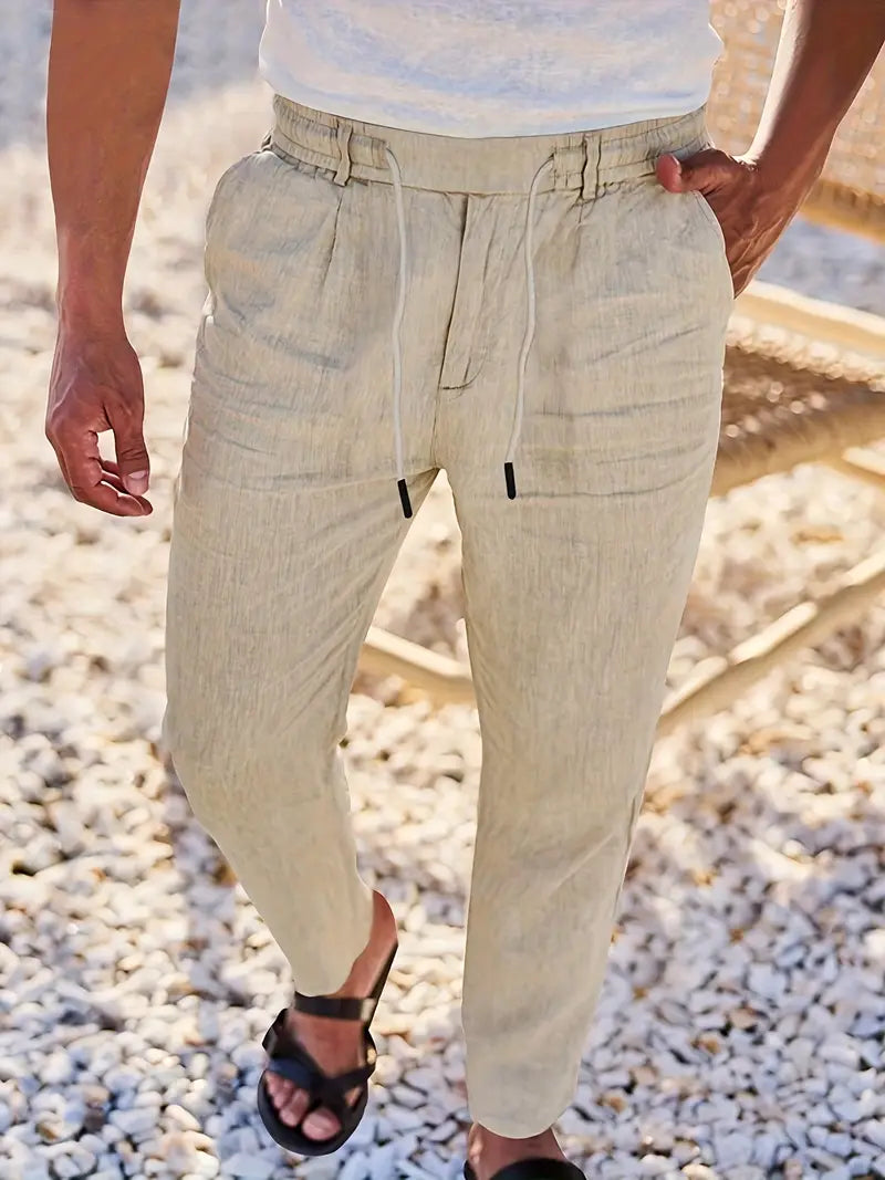 Manzo | Luftige Leinenhose mit Bindegürtel