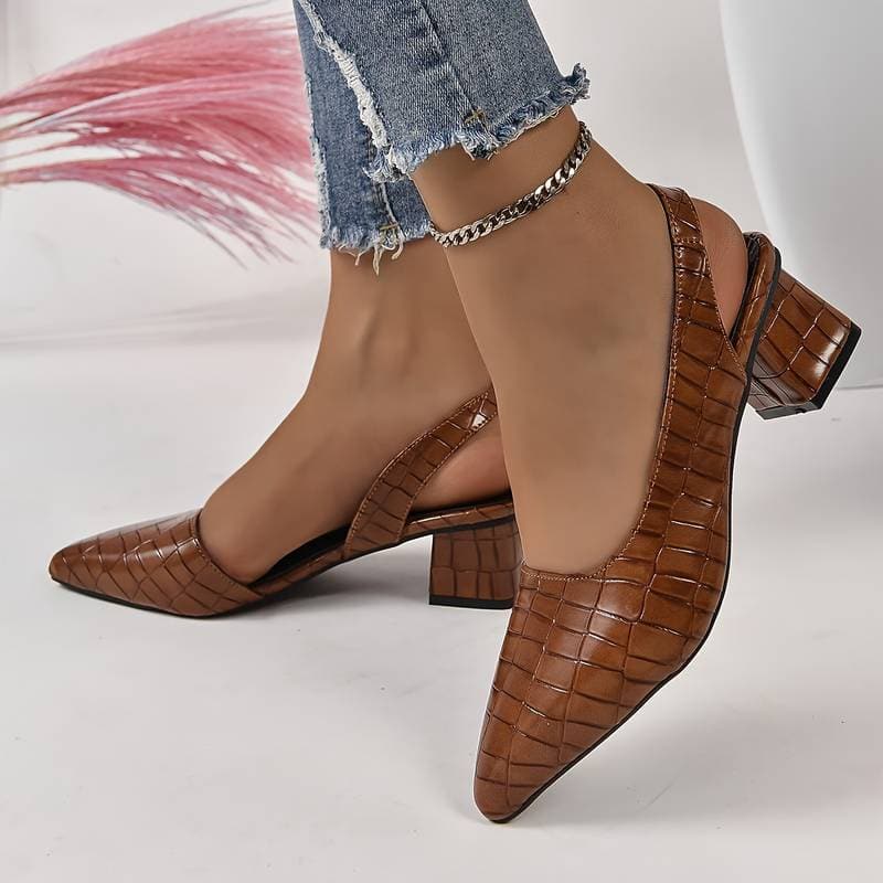 Escarpins Slingback Femme Cuir Crocodile Talon Bloc-Chaussures-PARIS FEMME