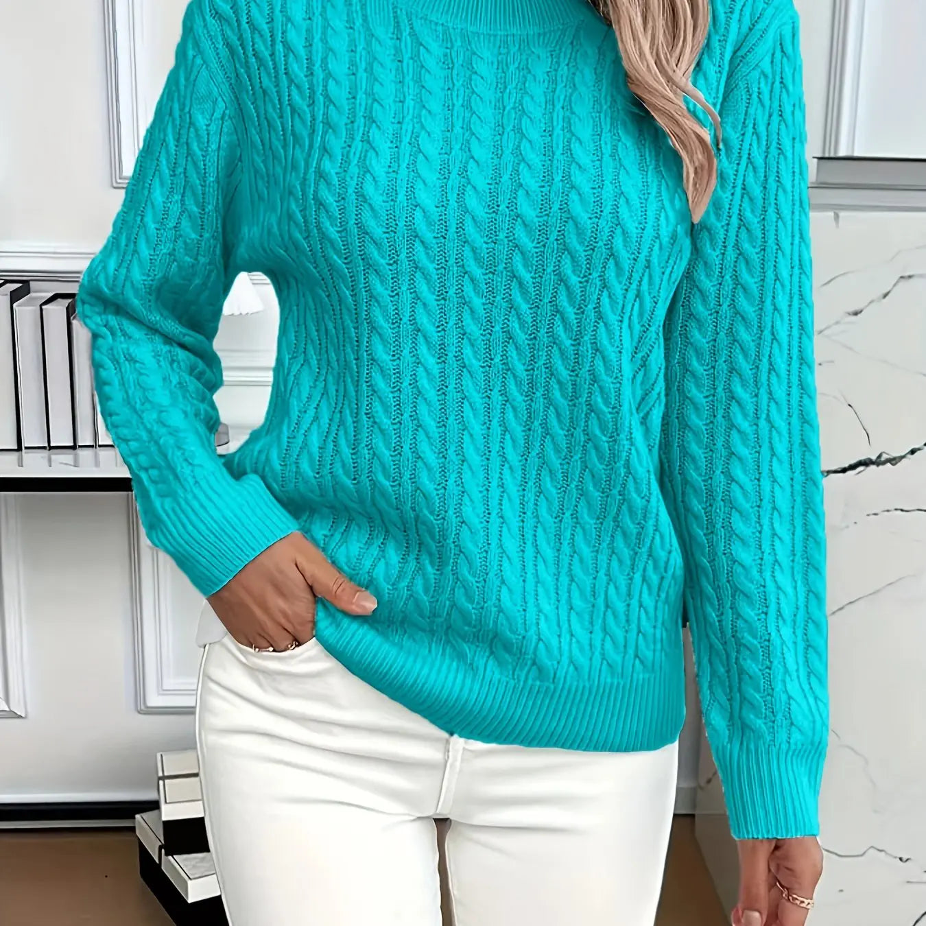 Women’s Loose Fit Pullover Sweater – Soft Ribbed Knit Round Neck Long Sleeve Top - TARHUS
