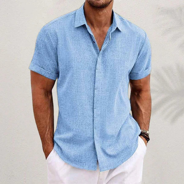 Airy men's linen shirt with short sleeves – Matteo-Light blue-S-State of Style