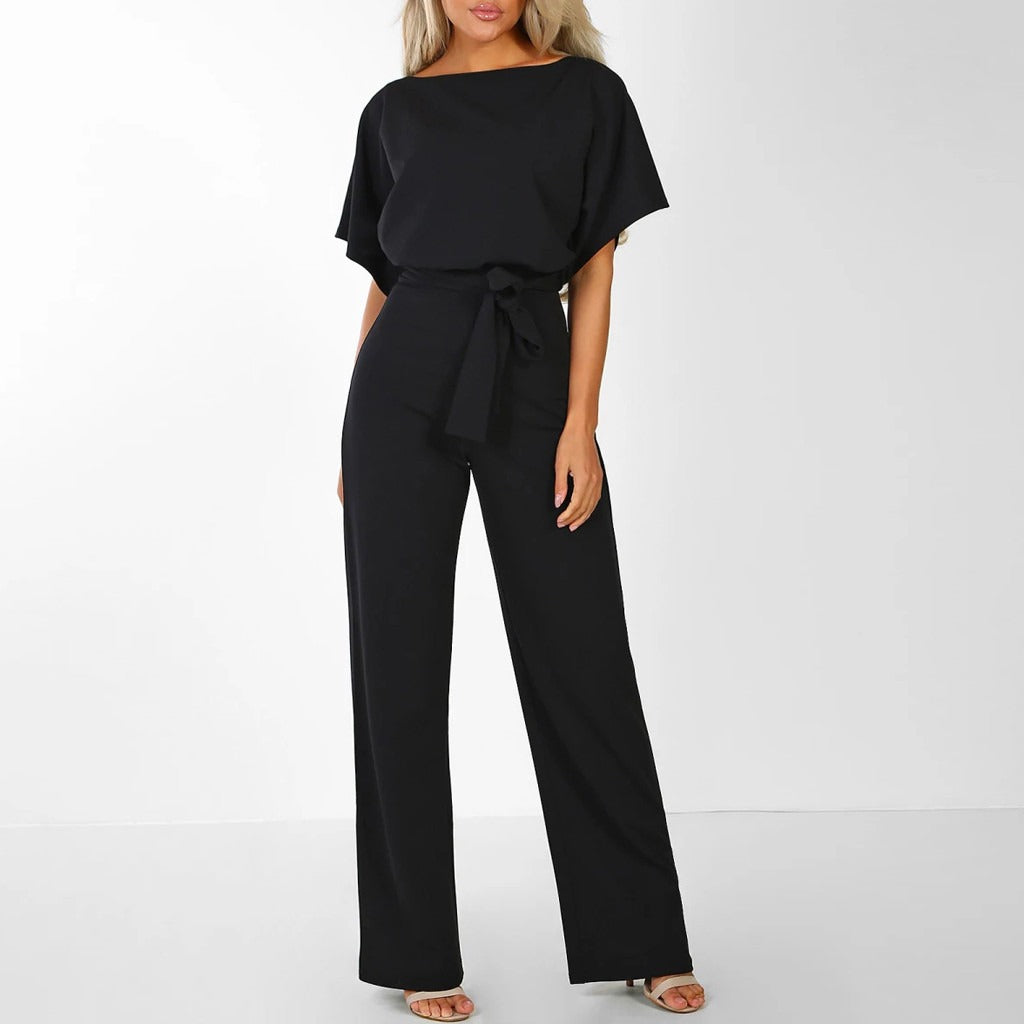 dresses : Lyla – Élégante Combinaison ceinturée à Jambes Larges in Noir van Seroa