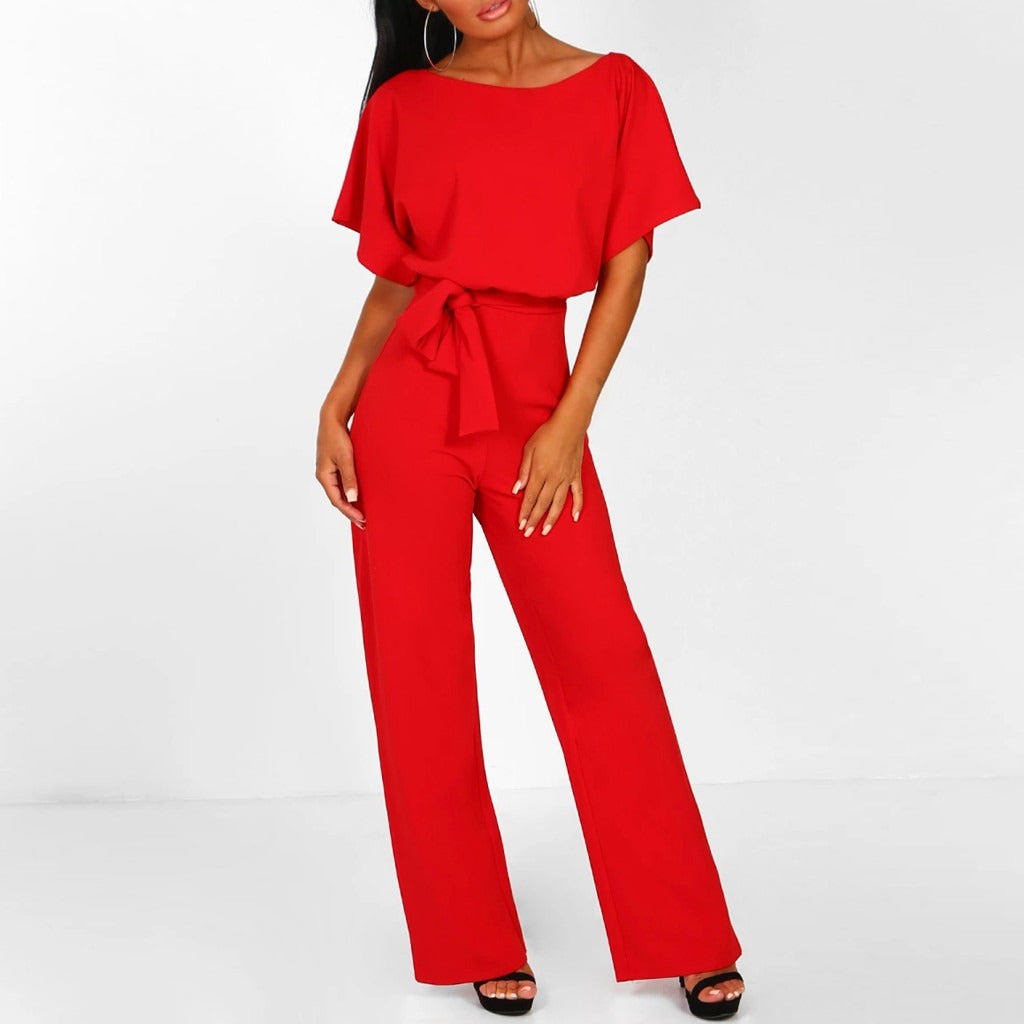 dresses : Lyla – Élégante Combinaison ceinturée à Jambes Larges in Rouge van Seroa