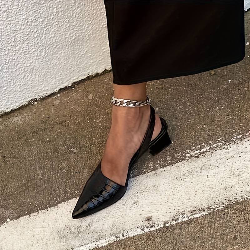 Escarpins Slingback Femme Cuir Crocodile Talon Bloc-Chaussures-PARIS FEMME
