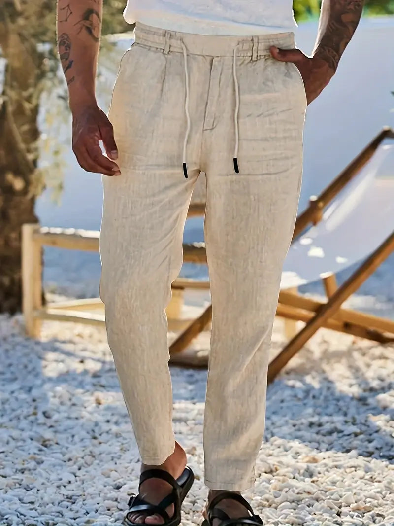 Manzo | Luftige Leinenhose mit Bindegürtel
