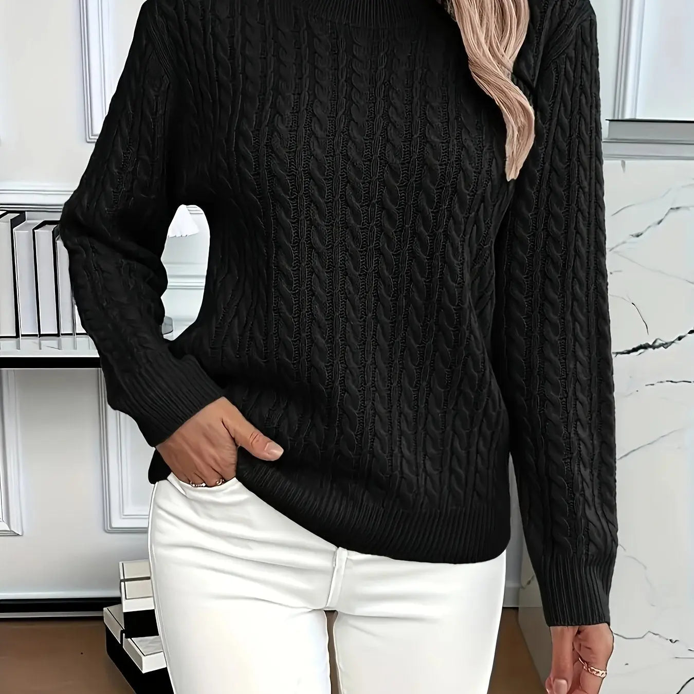 Women’s Loose Fit Pullover Sweater – Soft Ribbed Knit Round Neck Long Sleeve Top - TARHUS