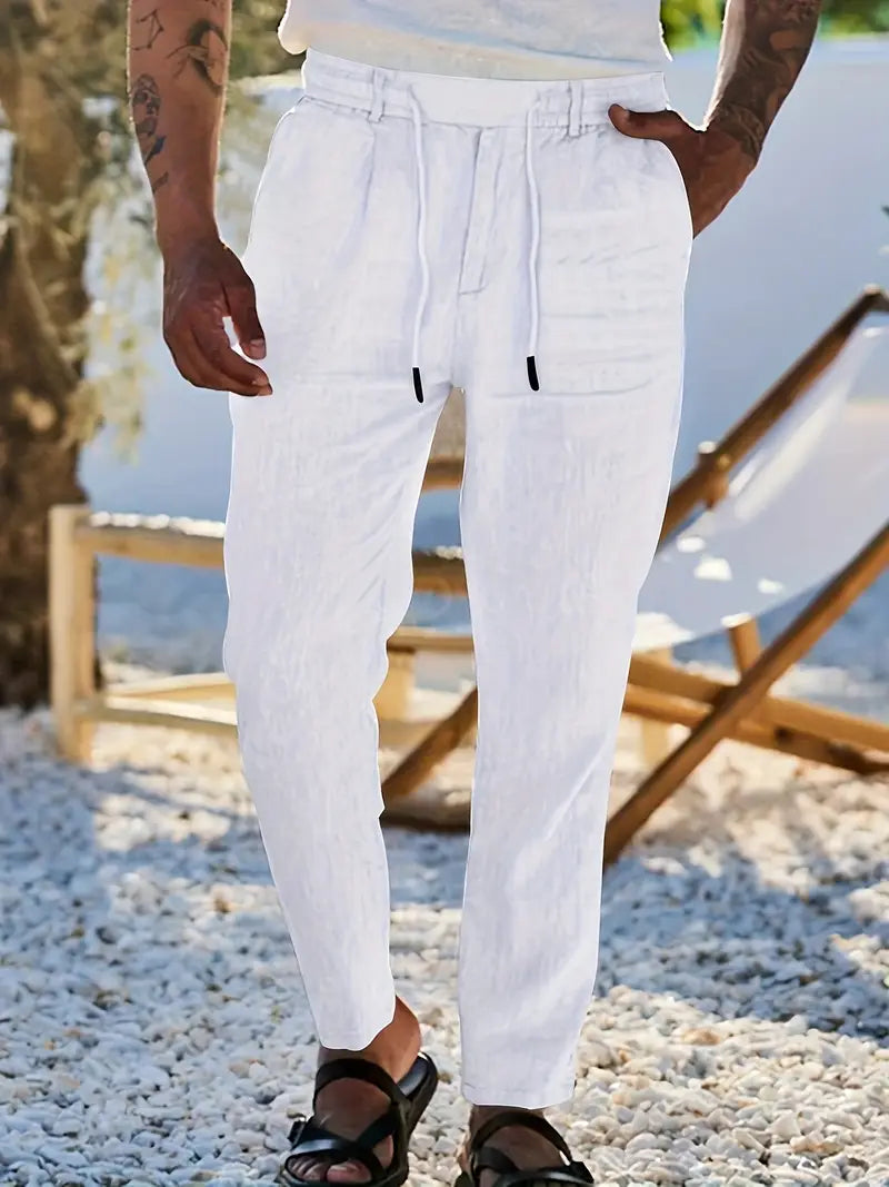 Manzo | Luftige Leinenhose mit Bindegürtel