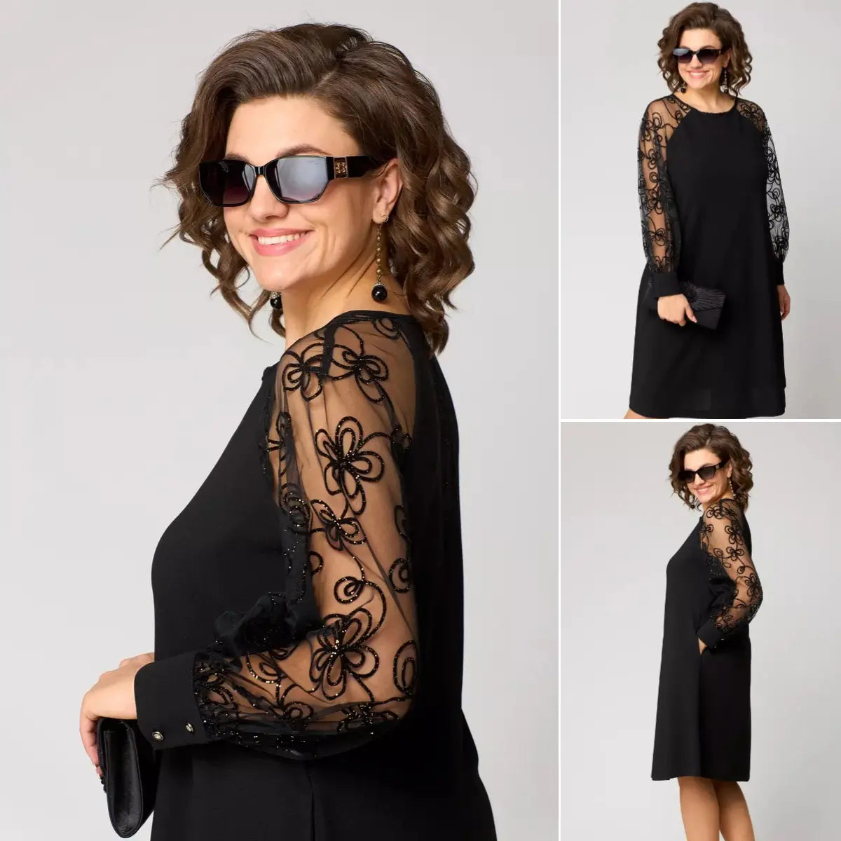Lidia - Elegant A-Line Dress with Sheer Embroidered Sleeves