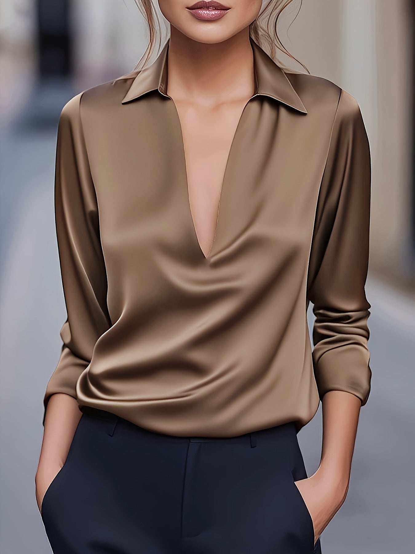Kyrra – Elegant Satin V-Neck Blouse