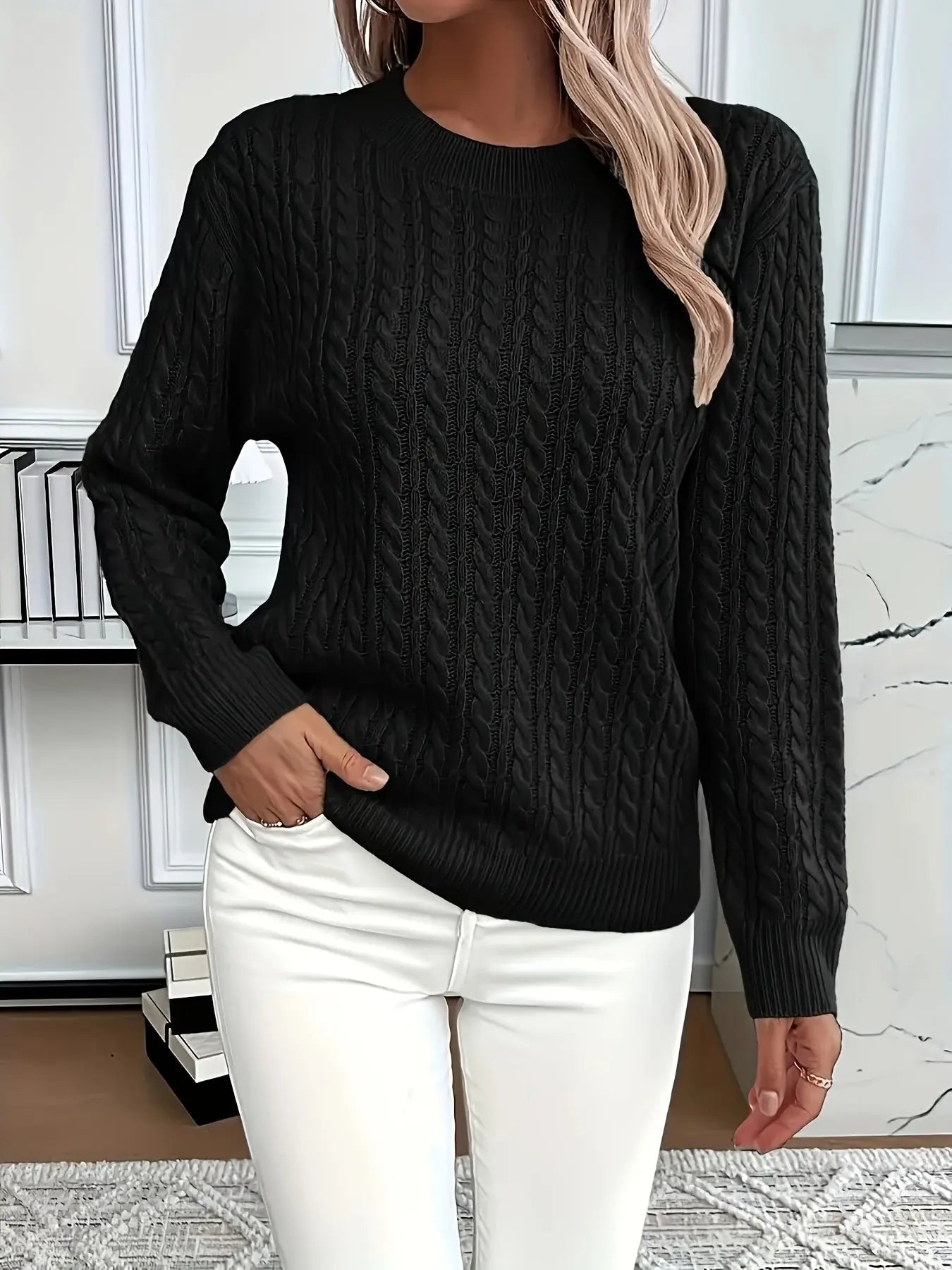 Women’s Loose Fit Pullover Sweater – Soft Ribbed Knit Round Neck Long Sleeve Top - TARHUS