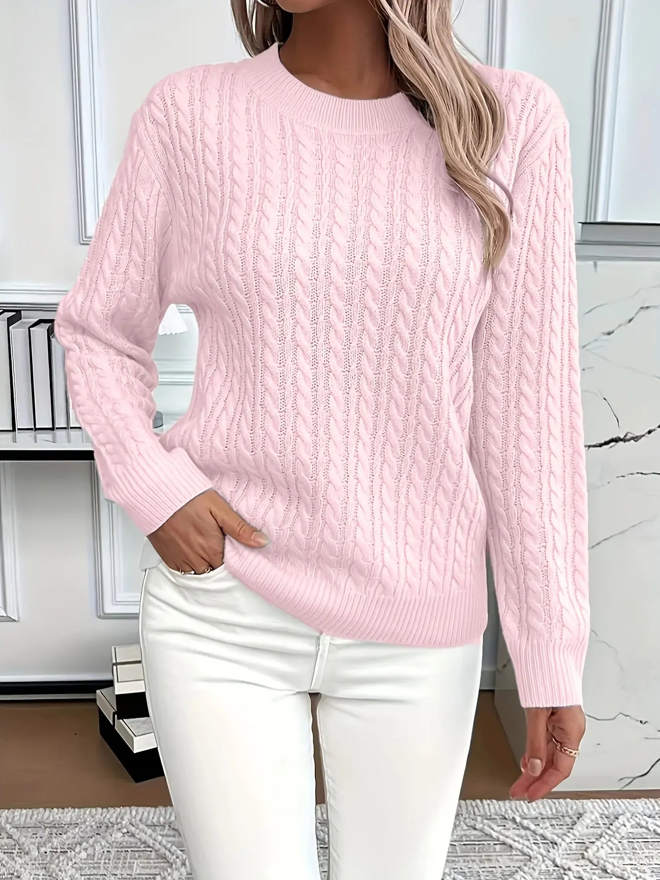 Women’s Loose Fit Pullover Sweater – Soft Ribbed Knit Round Neck Long Sleeve Top - TARHUS