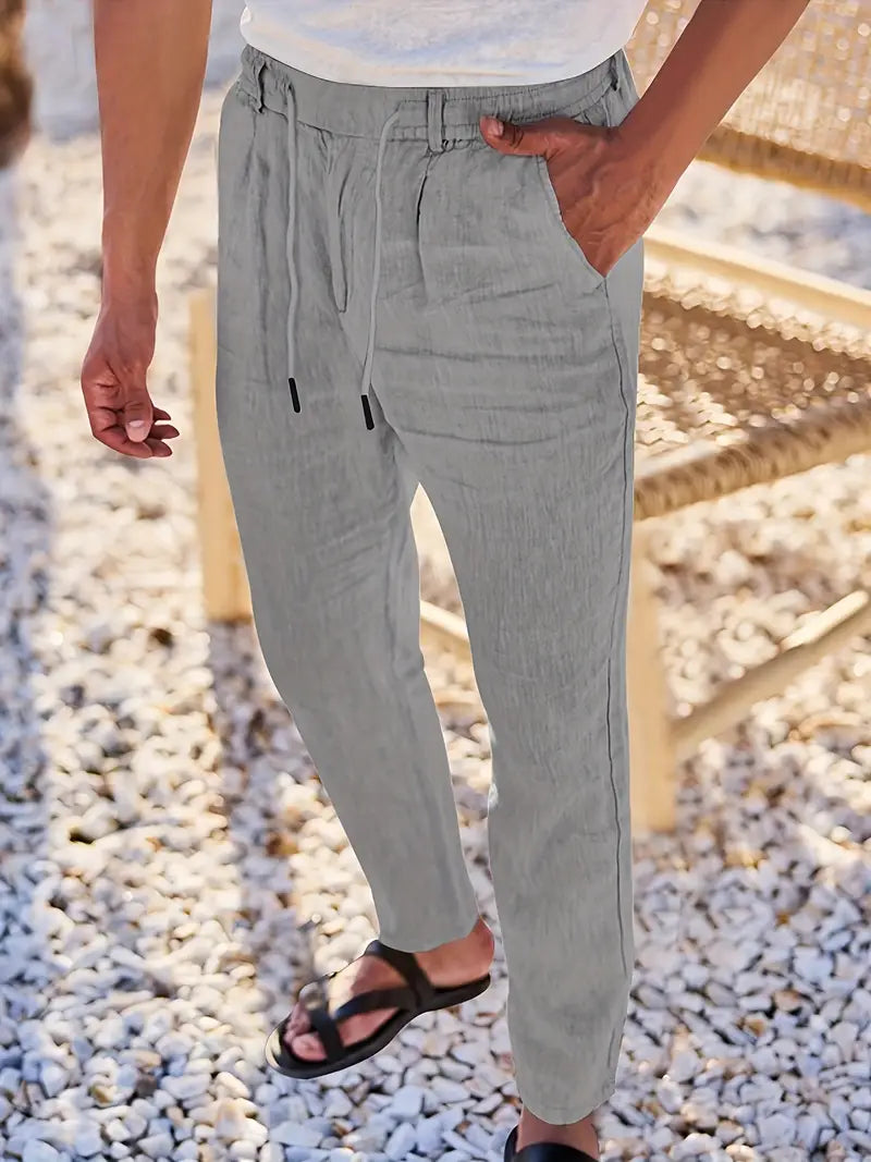 Manzo | Luftige Leinenhose mit Bindegürtel