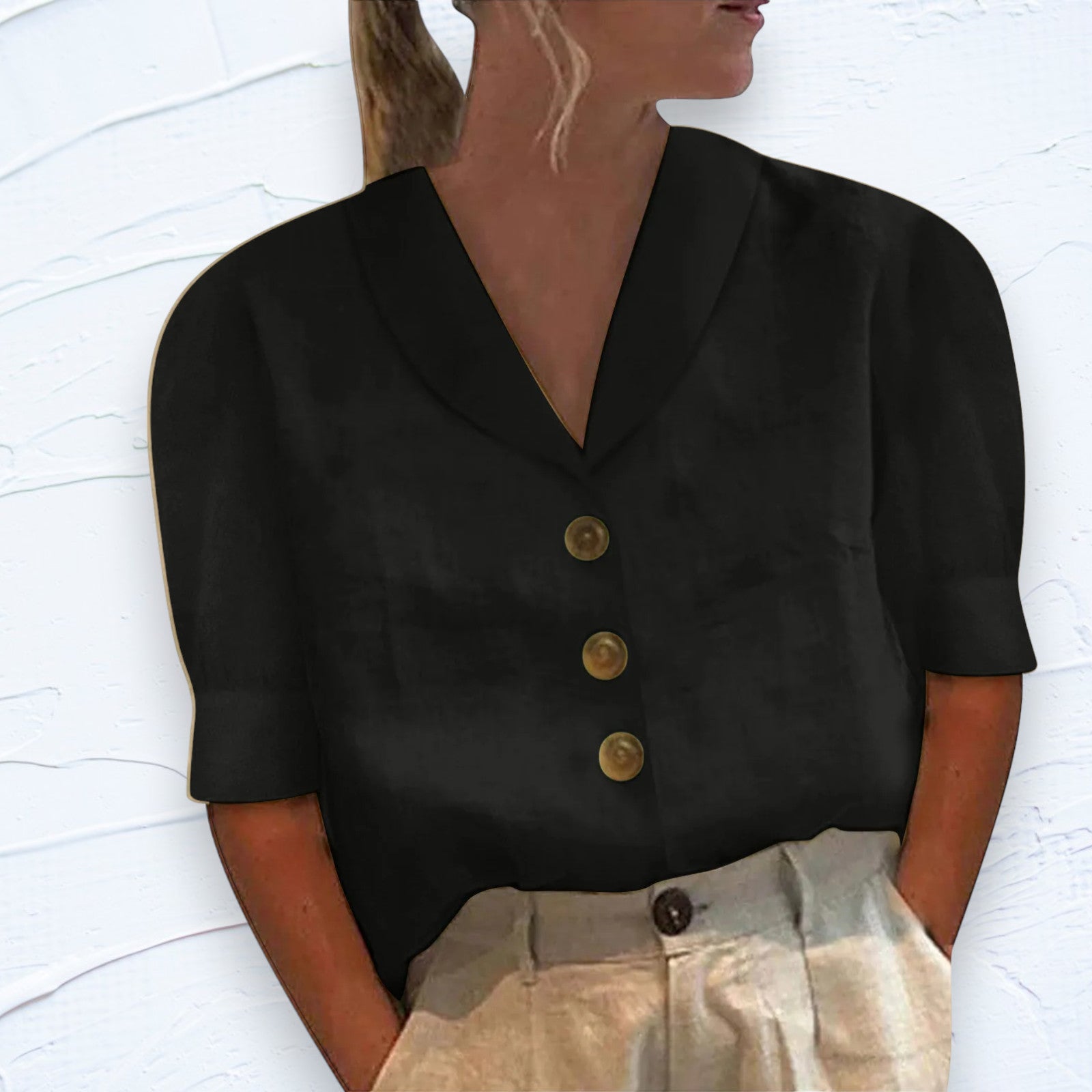 Chic Ladies Blouse with Collar and Buttons - Vivienne-Black-S-State of Style