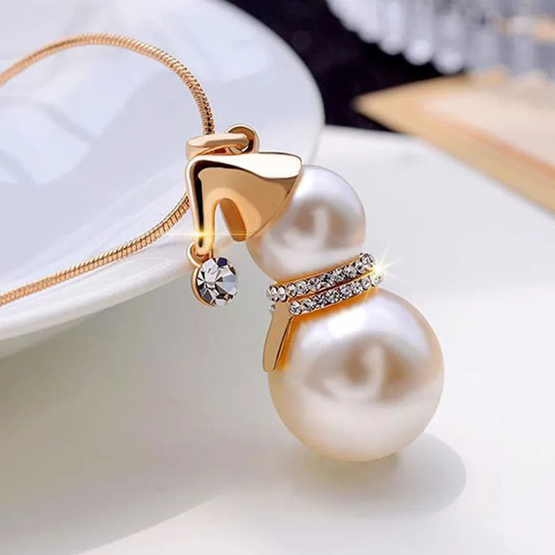 CHRISTMAS SNOWMAN PEARL NECKLACE | Festive Women's Jewellery | Holiday Cheer-GOLD-Nora Luxe
