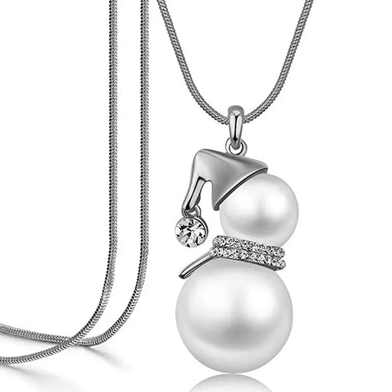 CHRISTMAS SNOWMAN PEARL NECKLACE | Festive Women's Jewellery | Holiday Cheer-GOLD-Nora Luxe