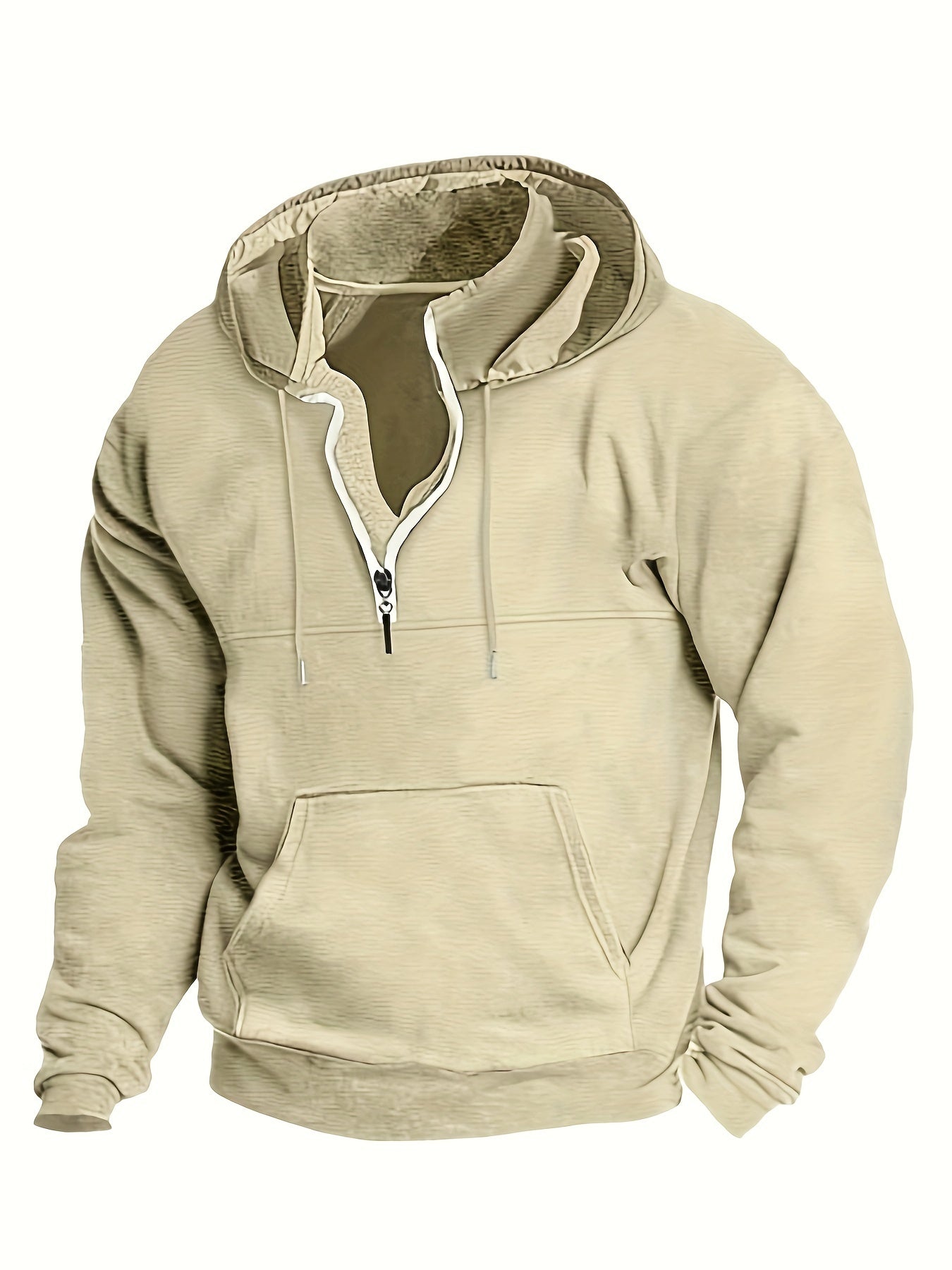 Cool Men's Hoodie with Half Zip - Archer-Beige-M-Nora Luxe