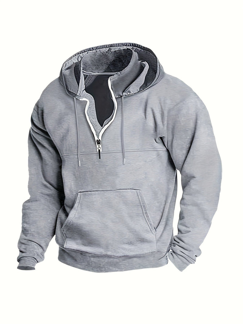 Cool Men's Hoodie with Half Zip - Archer-Light gray-M-Nora Luxe