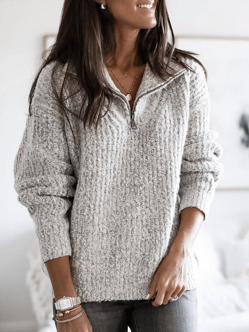 Quarter-Zip Chunky Knit Pullover | Soft Acrylic Blend | Relaxed Fit | Casual Everyday Sweater