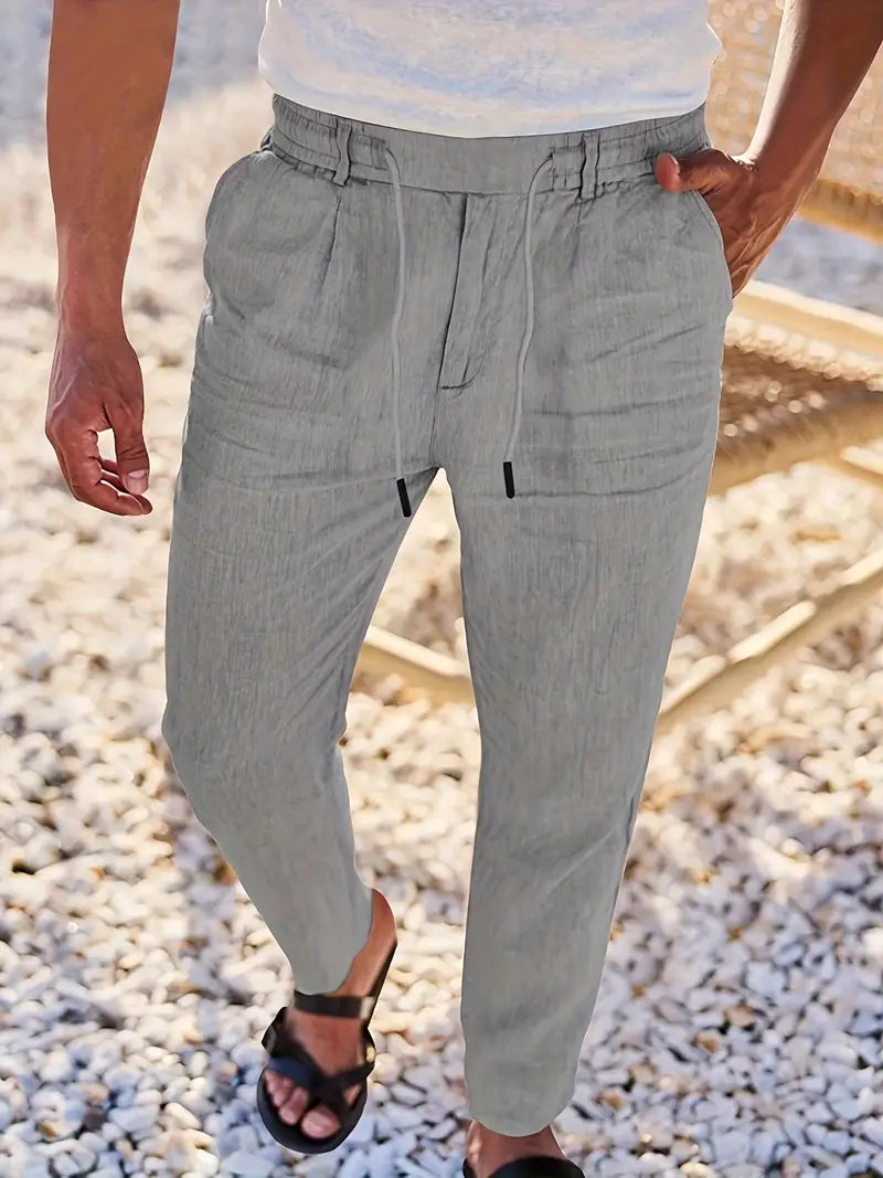 Manzo | Luftige Leinenhose mit Bindegürtel