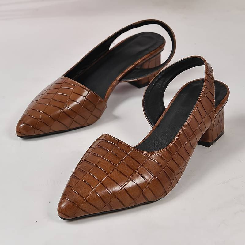 Escarpins Slingback Femme Cuir Crocodile Talon Bloc-Chaussures-PARIS FEMME