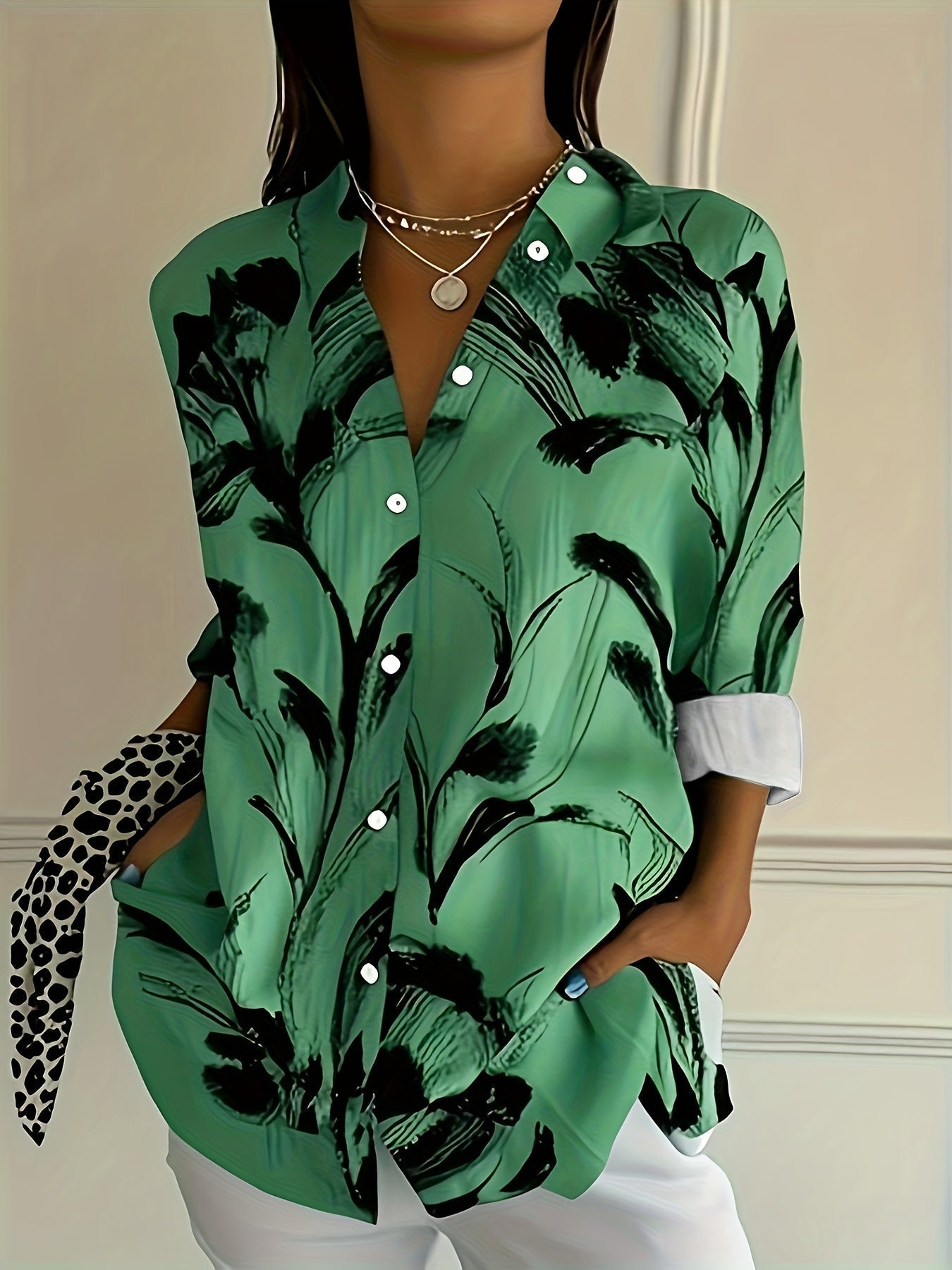 Selavynne - Chemise à Manches Longues à Imprimé Floral