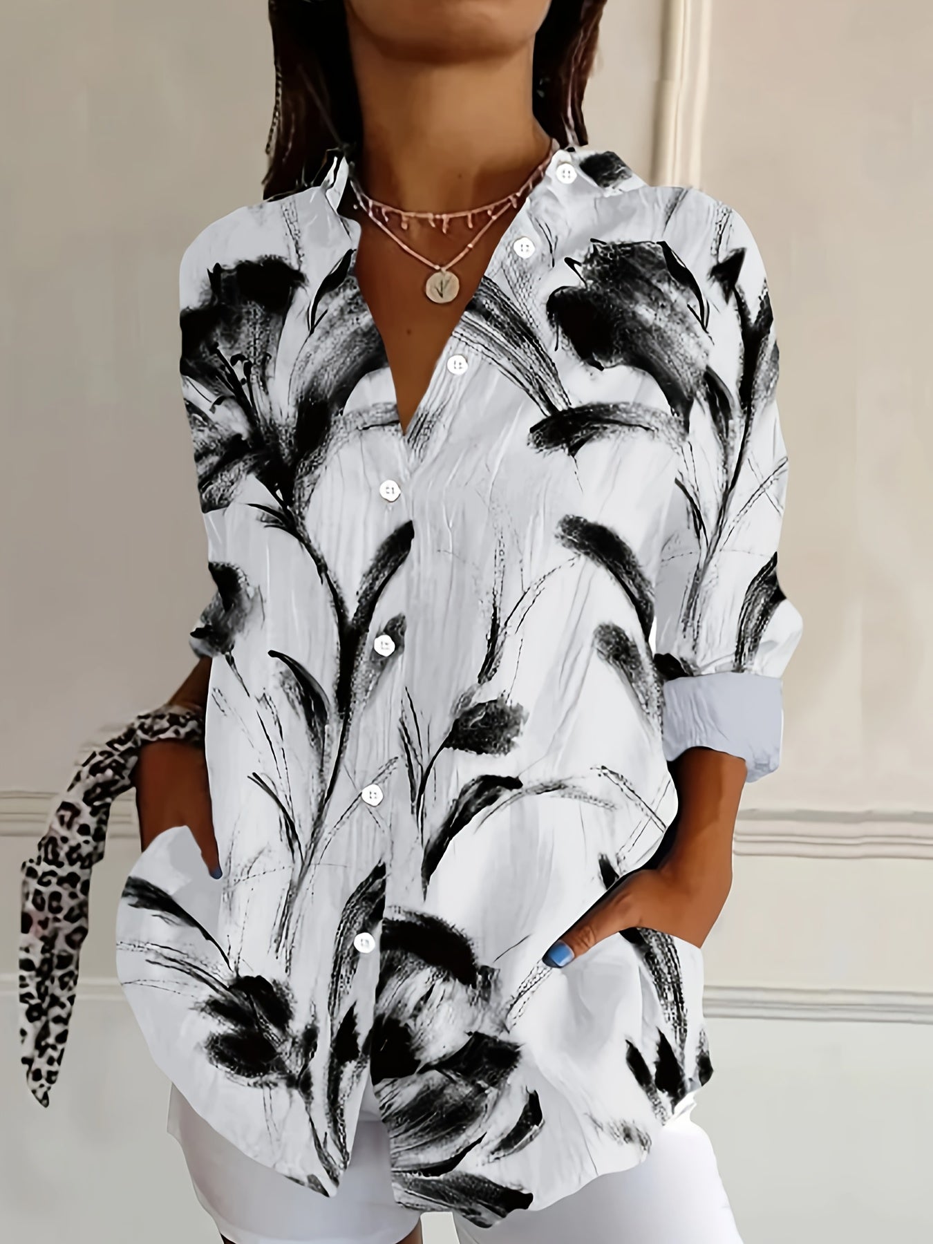 Selavynne - Chemise à Manches Longues à Imprimé Floral
